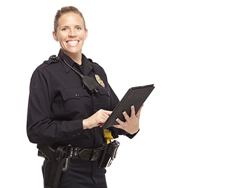 Female police officer with digital tablet